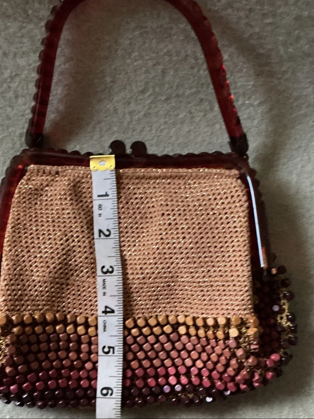 Hand Crafted Pink and Brown Beaded Wristlet with Tortoiseshell Handle
